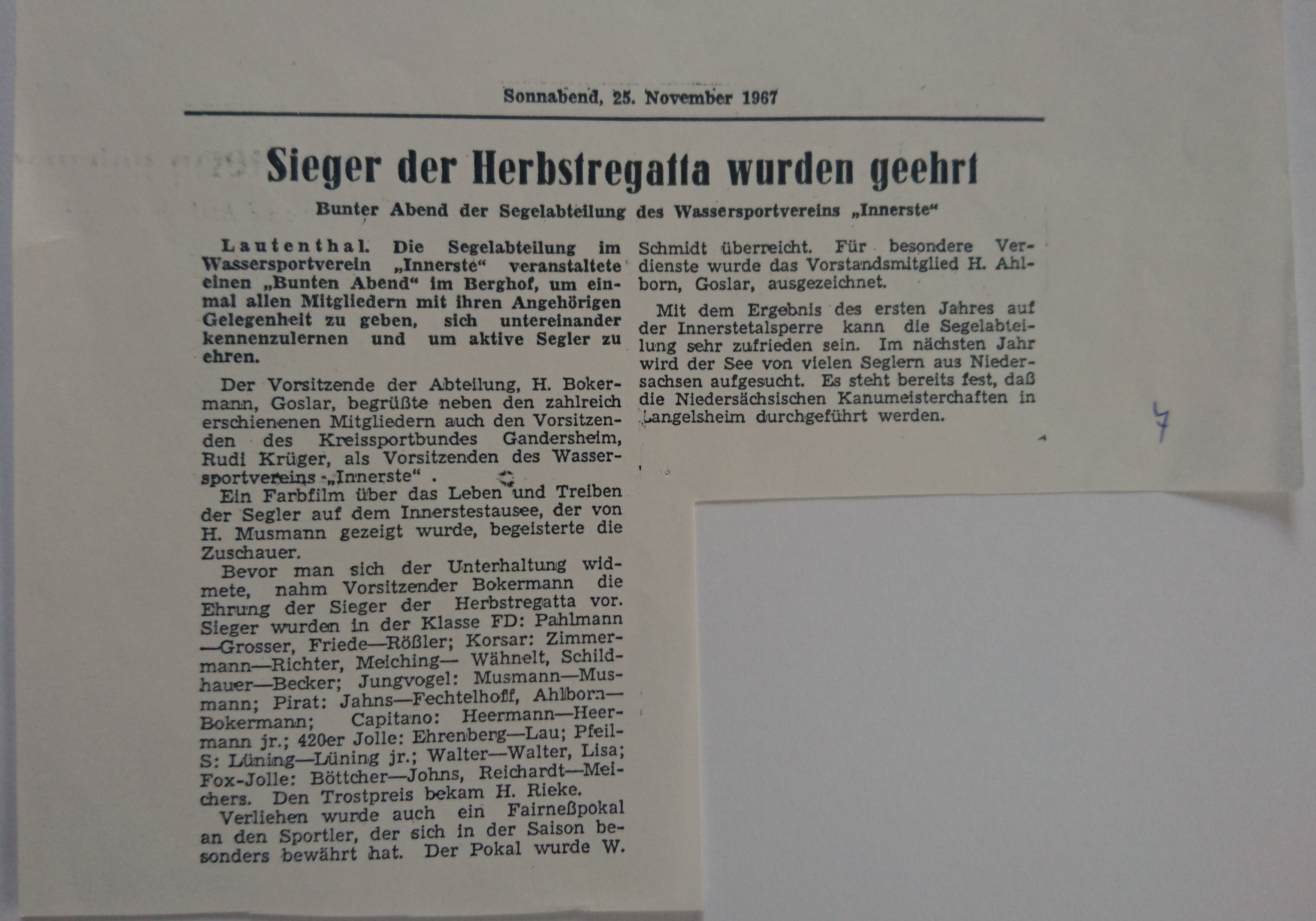 siegerehrung herbstregatta november 1967